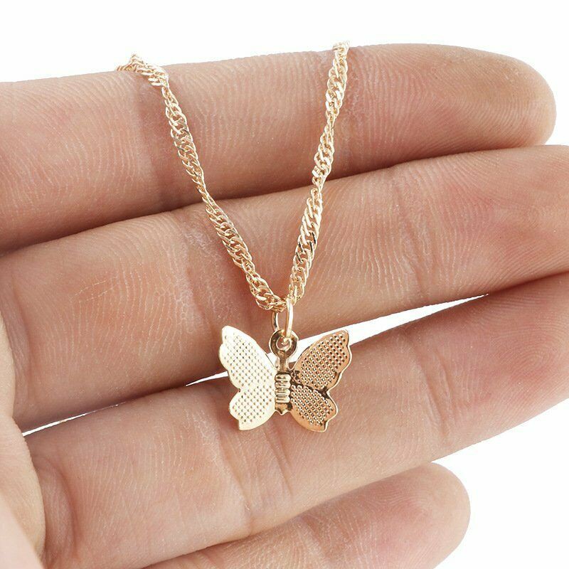 BUTTERFLY Kalung Rantai Dengan Liontin Kupu-Kupu Warna Gold Dan Silver Gaya Korea Untuk Wanita