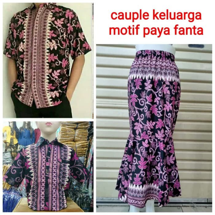 set keluarga couple kemeja ayah lengan pendek + kemeja anak + rok duyung