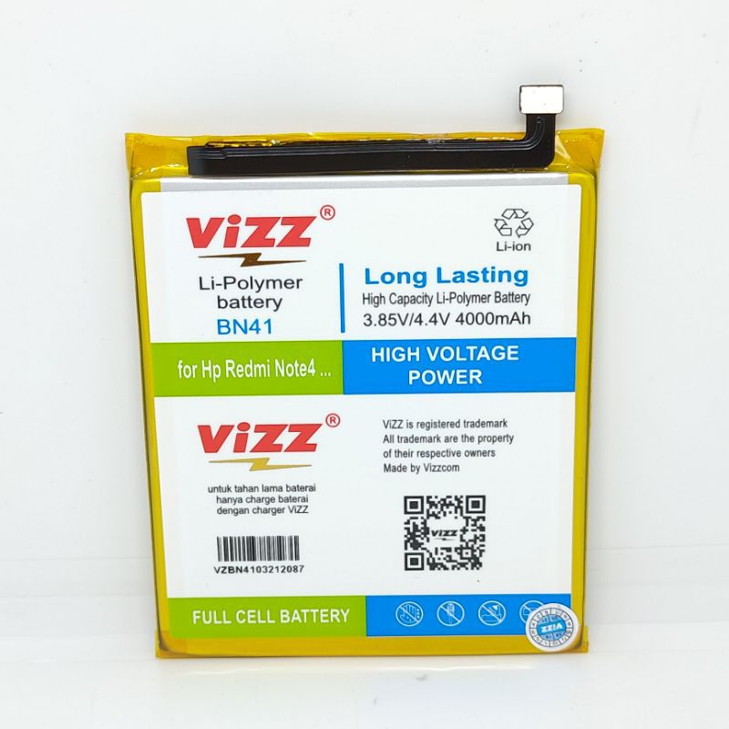 VIZZ BATT XIAOMI REDMI NOTE 4 BN41 BN-41 BATERAI BATTERY DOUBLE POWER