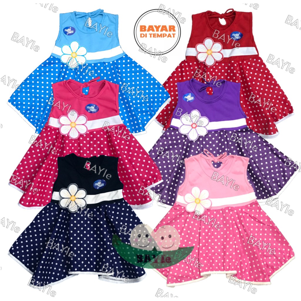 BAYIe - Baju bayi Perempuan Dress motif Polkadot Bunga PLANET KIDS usia 0 -12 bulan/baju cewek