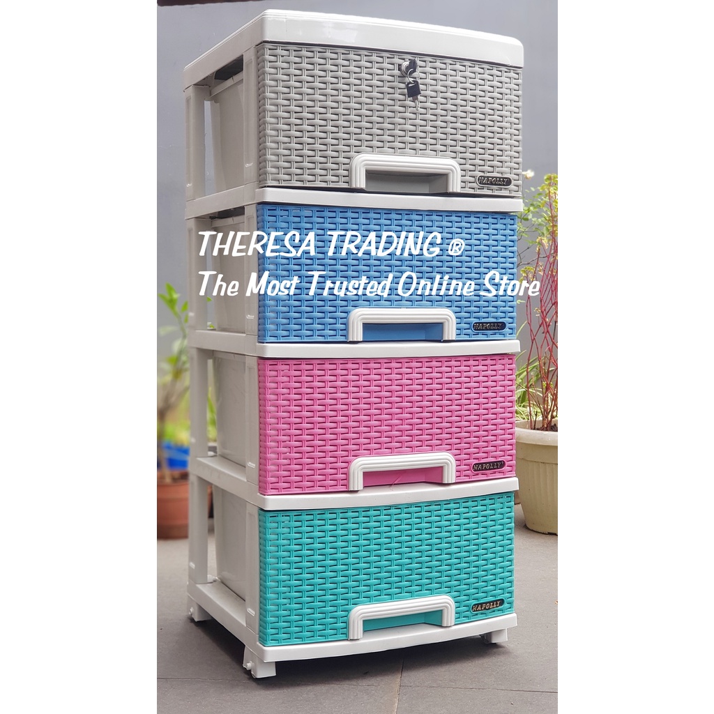 Gratong Lemari Plastik Napolly Contan 400 Colorful Benetton Anti Rayap Dilengkapi Kunci Laci & 4