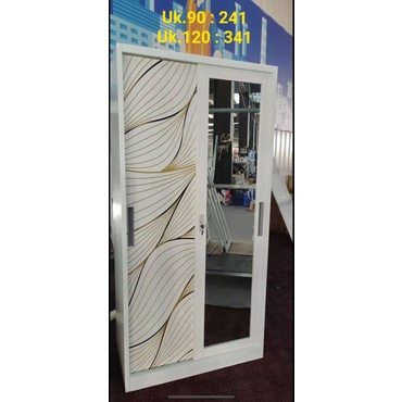 Lemari baju motif garis uk standar / jumbo 2 pintu geser warna putih (khusus wil. Palembang)