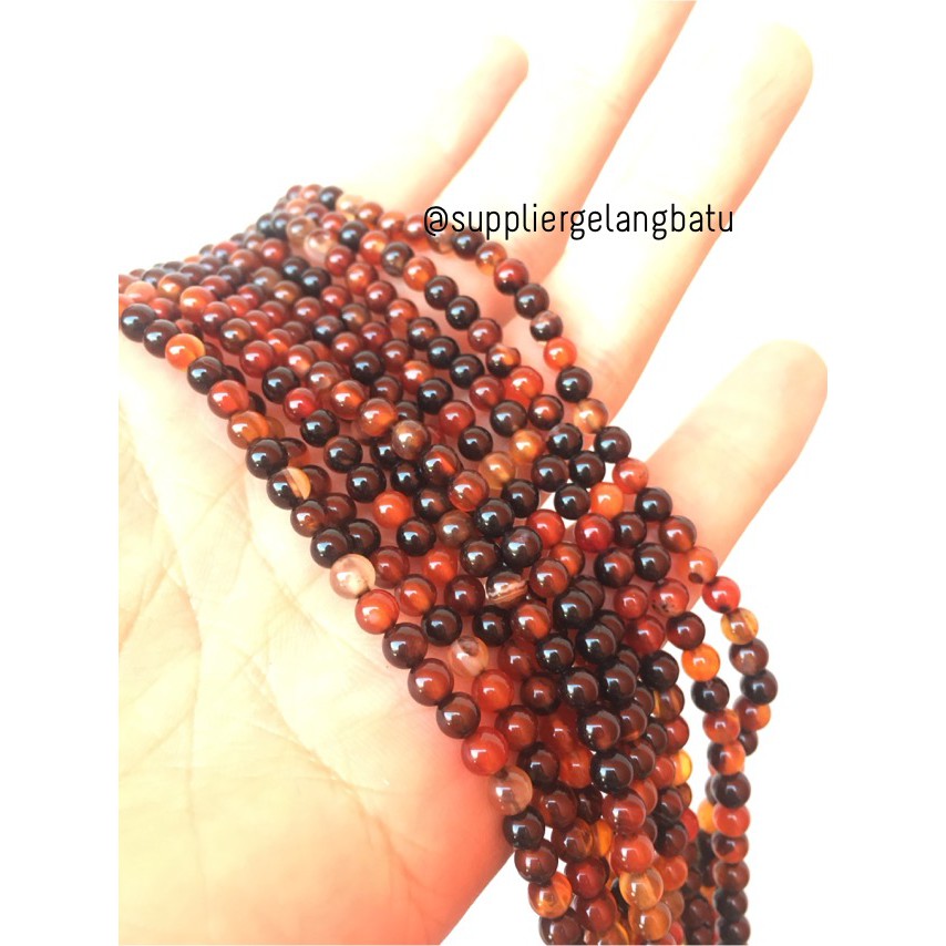 batu 4mm black red carnelian bahan aksesoris manik fashion rajut akik supplier kerajinan grosir