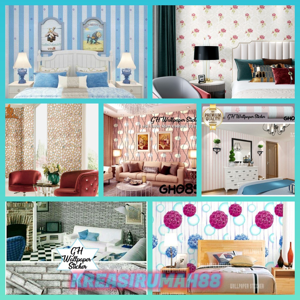 Wallpaper murah Wallpaper Stiker Dinding wallpaper 3D wallpaper Motif salur dan polkadot 45cm X 9meter high quality