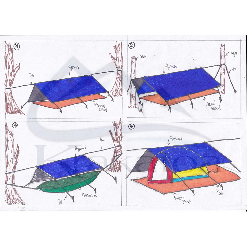 【Warna ~ COD】 Flysheet 3x2 Meter Waterproof 8 Lubang Lobang` Tenda Anti Air 2x3 m` 3*2 Bivak 2*3