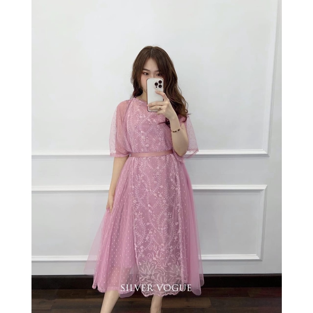 PCS DRESS LORENZA MR 4 UKURAN M L XL XXL FASHION PAKAIAN WANITA GAUN 2IN1 BAHAN MOSCREPE KOMBI BRUKAT TILE