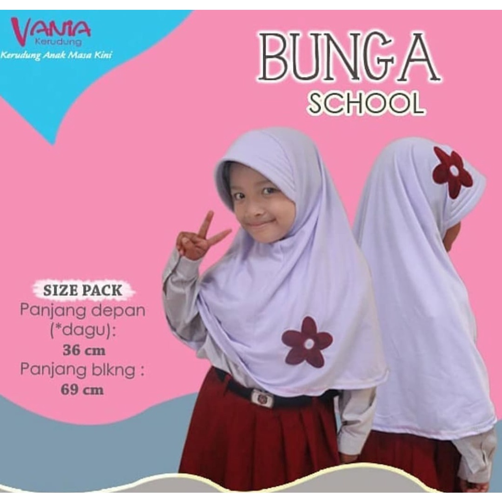 HIJAB ANAK SEKOLAH TK/SD VANIA BUNGA/ HIJAB VANIA BUNGA ceplok (Harga grosir 18.5rb minimal 3pcs)