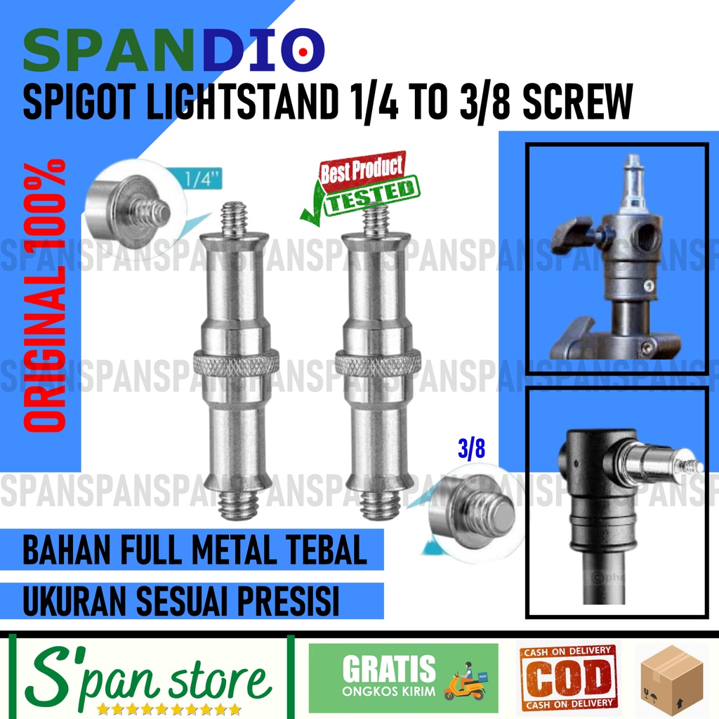 Spigot Lightstand Stud Adapter Screw Converter 1/4 to 3/8 Thread