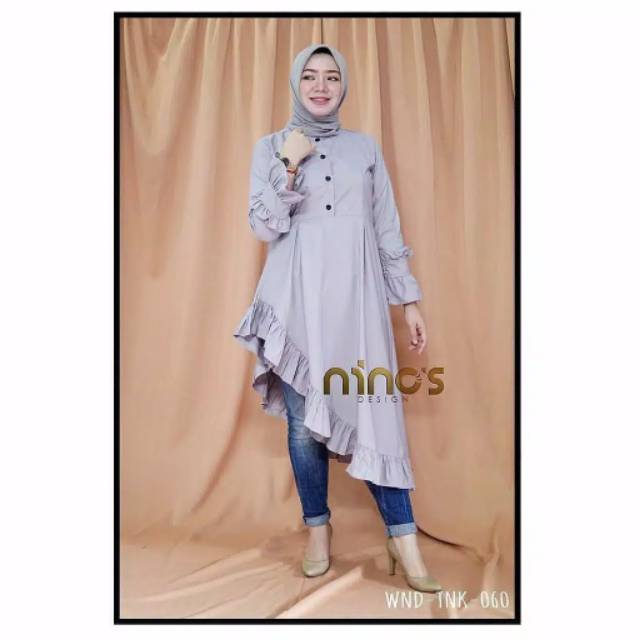 [Bisa COD] Baju Atasan Muslim Wanita Ninos Tunik Terbaru Disain Kekinian (Moscrepe)