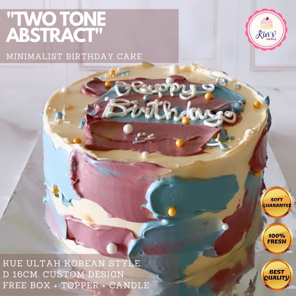 

TWO TONE ABSTRACT Bday Cake d 16cm. Kue Ultah Korean Style CUSTOM Design. Free Box + Topper + Candle
