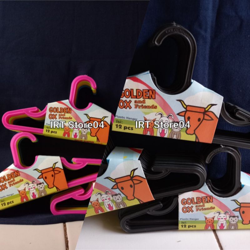 GOLDEN OX HANGER ANAK / GANTUNGAN BAJU ANAK / HANGER HITAM ANAK / HANGER WARNA ANAK