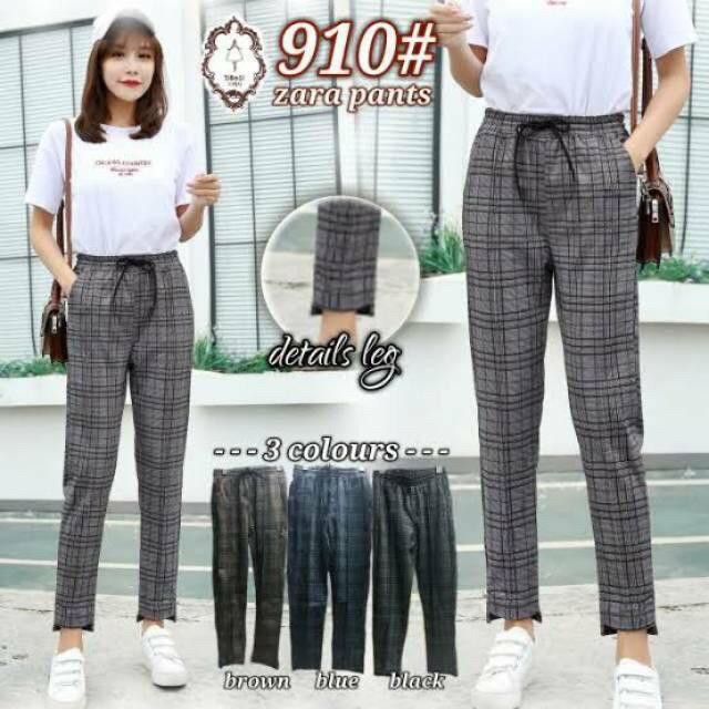 CELANA BAGGY ZARA PANTS KOTAK KOTAK WANITA MODIS