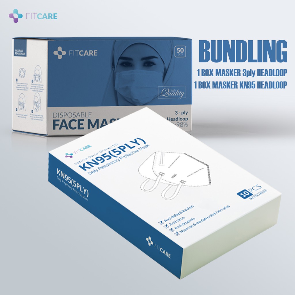 Fitcare Bundling 1box Masker KN95 Headloop dan 1box Masker 3ply Headloop