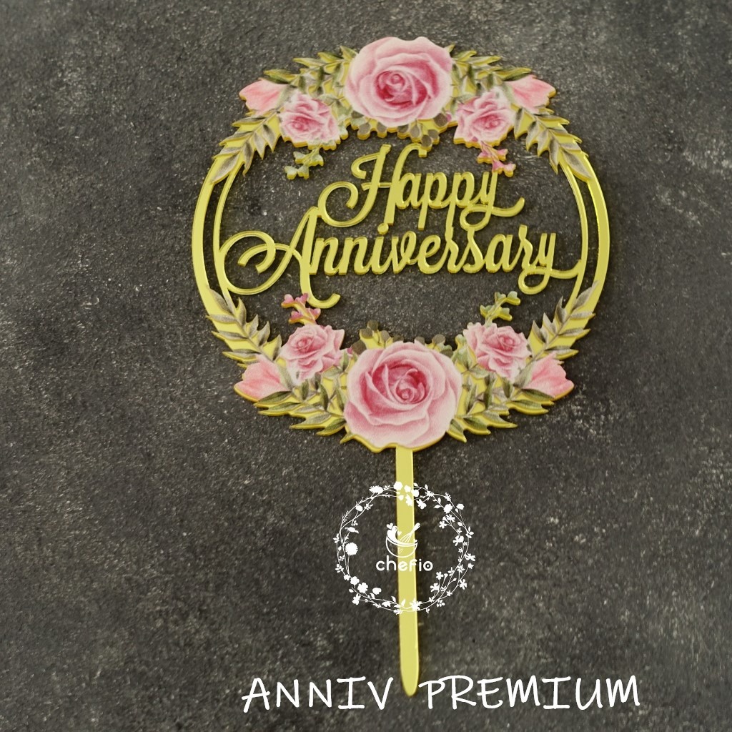 (isi 5pcs) Cake Topper Happy Anniversary Acrylic / Tusukan Hiasan Kue Anniversary