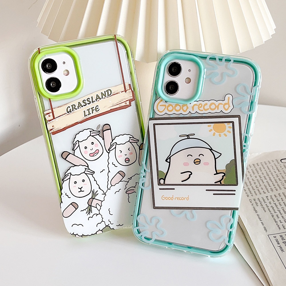 3 in 1 Soft Case TPU Motif Lukisan Domba &amp; Anak Ayam Cover iPhone 13 12 11 Pro Max X XS Max 7 8 6 6S Plus XR