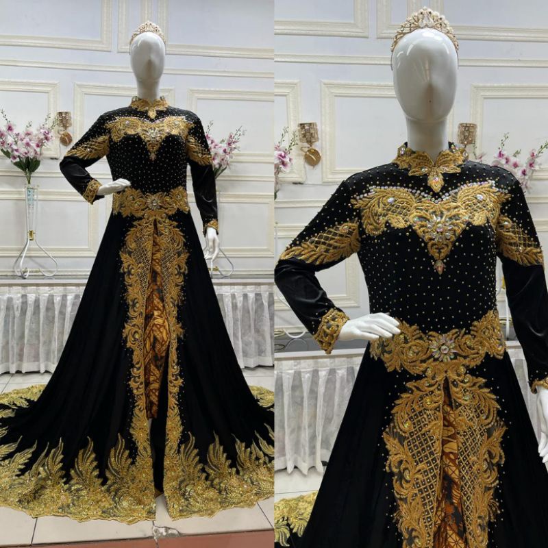 GAUN PENGANTIN BELUDRU BEREKOR  MEWAH MURAH MODERN//BAJU ADAT JAWA//MINANG//KEBAYA