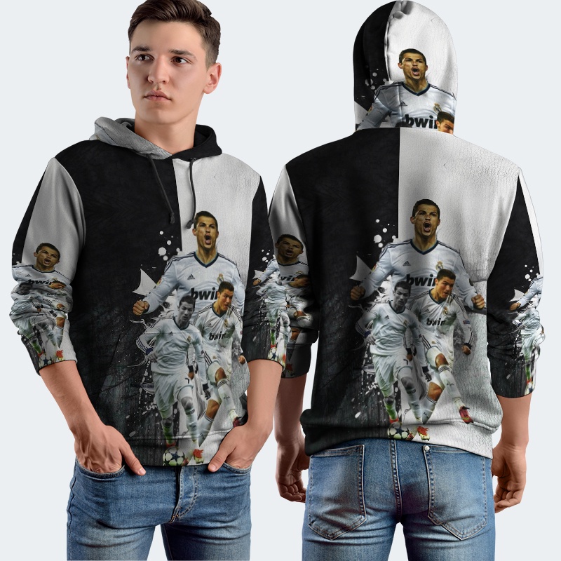 Jaket Hoodie Fullprint Cristiano Ronaldo Soccer Bahan Polyester Jersey