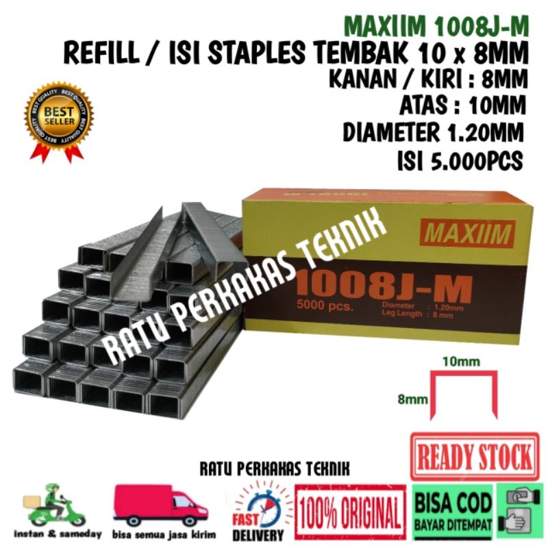 

Isi Staples Tembak 1008J 5.000 pcs 10 mm x 8 mm Jok Sofa Type U Maxiim Refill Stapler Steples Paku
