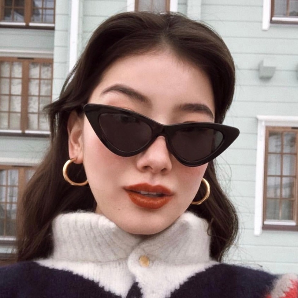 ✨Bayar di Tempat✨Kacamata Hitam Korean Wanita Ulzzang Triangle Vintage Cat Eye Sunglasses Women Men - An