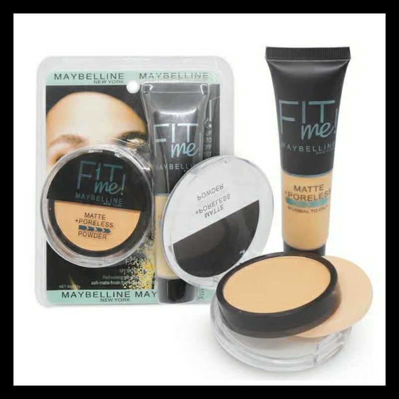 MAKE UP SET 2IN1 FIT ME ( Bedak Padat + foundation ) mika / Makeup 1 Set lengkap - Waterproof - Taha