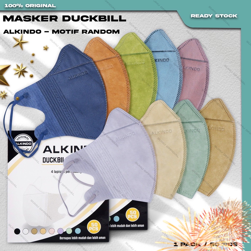 Masker Duckbill Mouson Garis 4ply 50pcs Warna Soft Tali Warna Senada Original