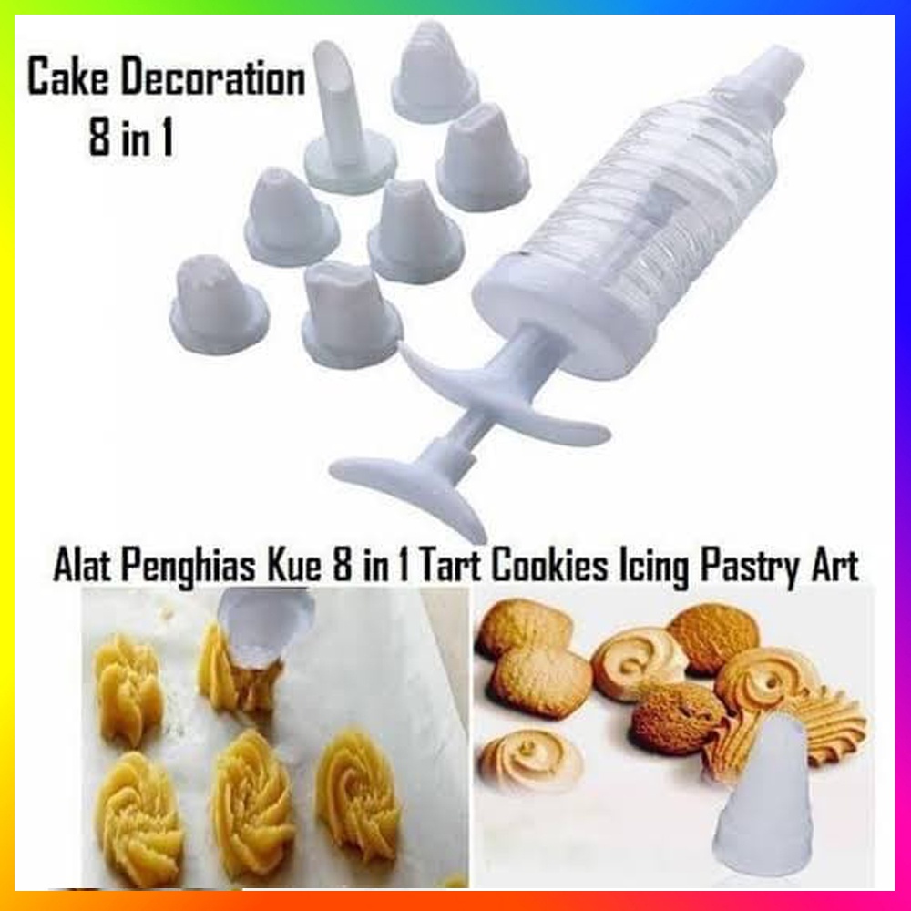 Penghias Kue Alat Hias Kue 8 In 1 Cake Dekorasi Alat Cetak Kue Hias Cake Dekorasi Cake Decoration 8 IN1 Alat Menghias Kue Alat Pencetak Suntikan Krim Dekorasi Baking