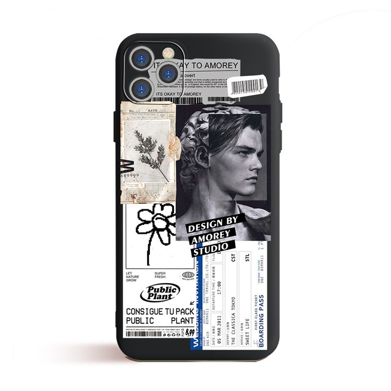 Patung antik label tren Metal Square Phone Case IPhone 12 11 Pro Max X Xs Max XR 6 6s 8 7 Plus Shockproof Soft TPU Cover-1