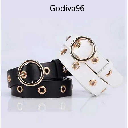 Godiva96 - RING BELT EYELETS STRADY TALI PINGGANG WANITA FASHION KULIT ROUND BUCKLE / LUBANG MEDAN