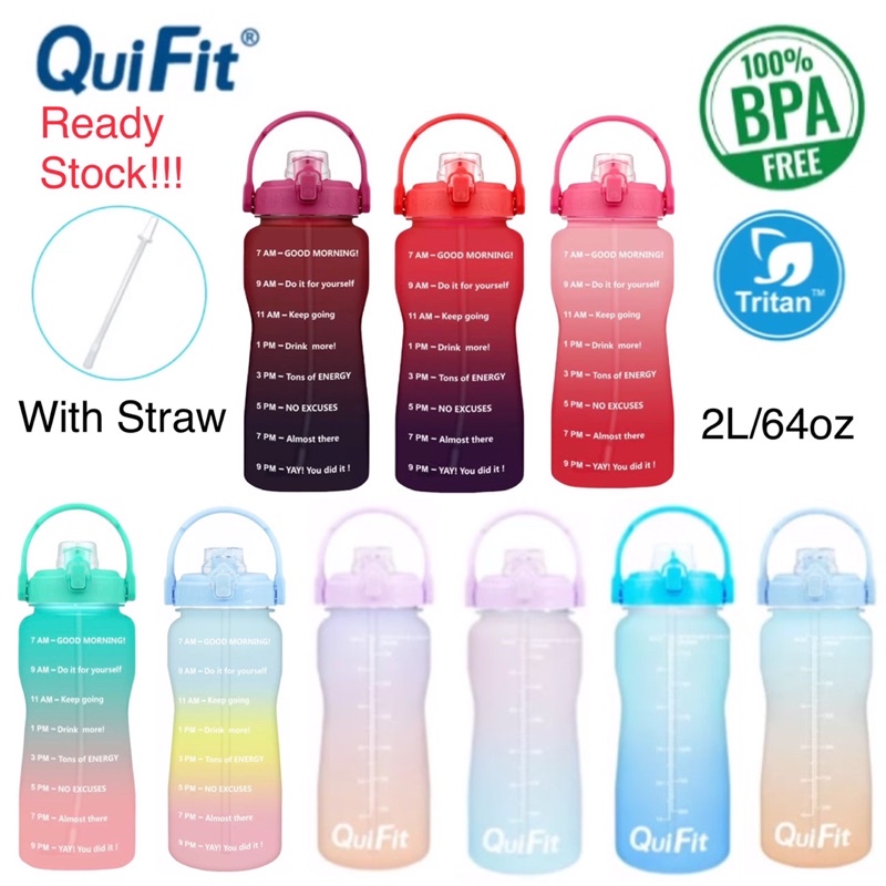 Original QuiFit 2L/64oz Bottle Tritan Botol Air Minum Tahan Lama Dengan Kata² Motifasi BPA Free