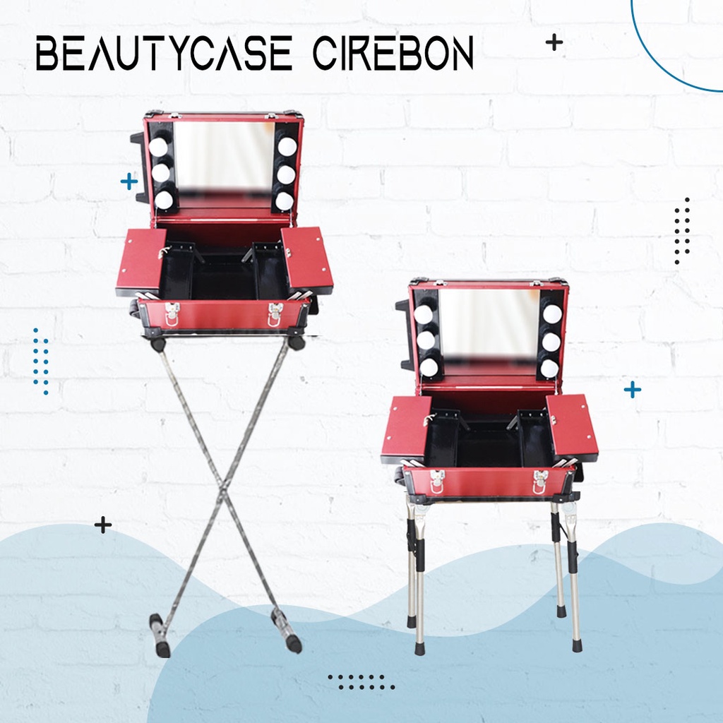 Beautycase 40cm 6 lampu LED paket kaki silang/lipat 4 laci tutup standart/akrilik. koper rias pengan