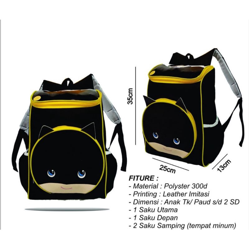 PVJ Tas Ransel Anak Laki-Laki Karakter Batman kids Backpack School Paud Tk SD