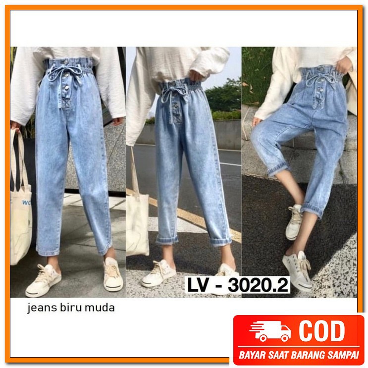 Celana Jeans Wanita Kekinian Terbaru Boyfriend Murah Pinggang Karet Import Jins Clana Cewek Levis