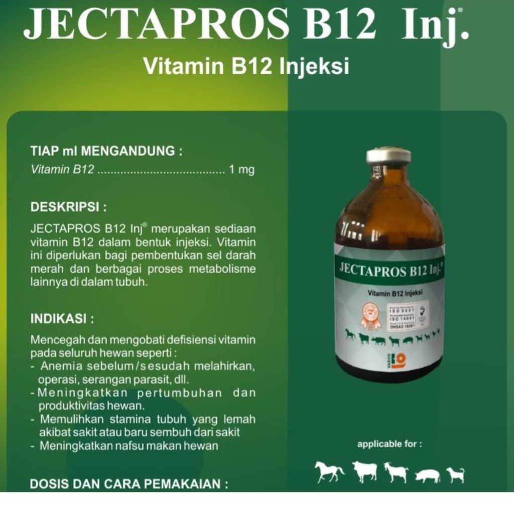 JECTAPROS B12 100 ml vadco - vitamin b12 hewan ternak SEPERTI JECTAVIT B12 INJ.SANBE