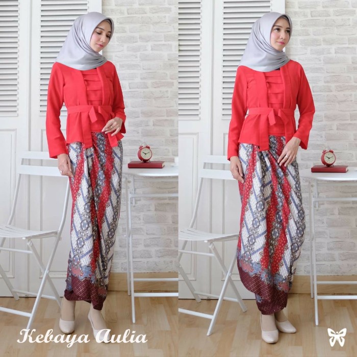 Setelan Kebaya Batik Aulia Baju Setela Wanita Terbaru Muslim Model Kekinian Bahan Saten + Rok Lilit 