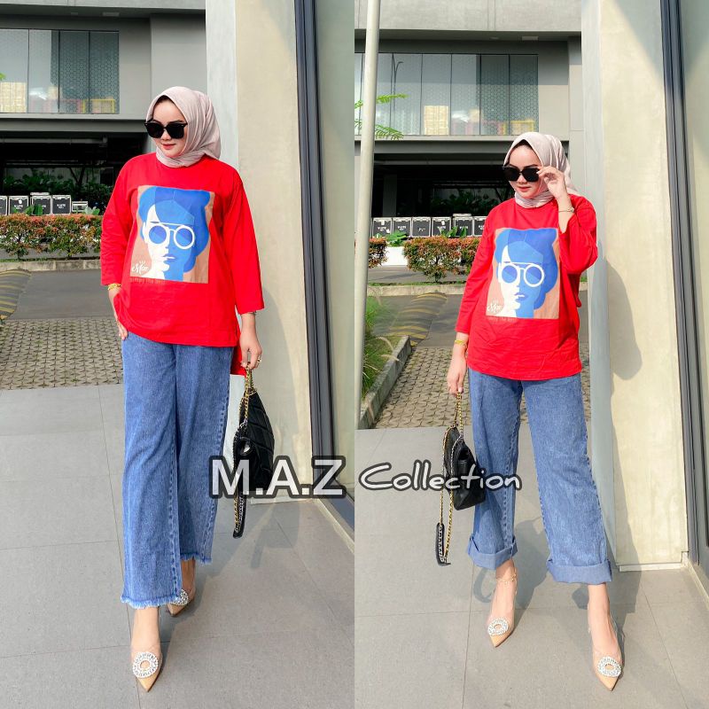 Ready set celana kulot jeans bordir love + atasan kaos combed ori