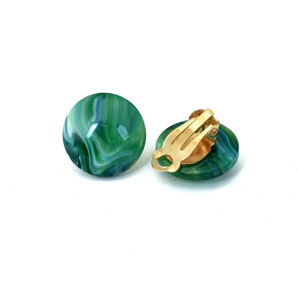 Anting Klip Tanpa Tindik Bentuk Bulat Geometris Bahan Resin Gaya Korea Untuk Wanita