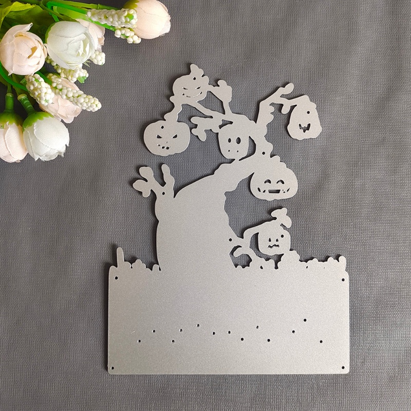 Cetakan Stensil Cutting Dies Motif Labu Halloween Bahan Metal Untuk Scrapbook / Craft DIY