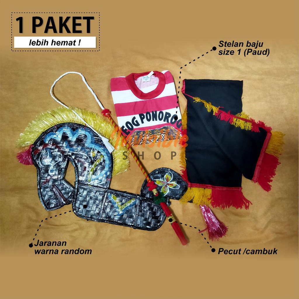 1 Set - Paket mainan anak jaranan kuda lumping anak + pecut/cambuk  + stelan baju size Paud-SD