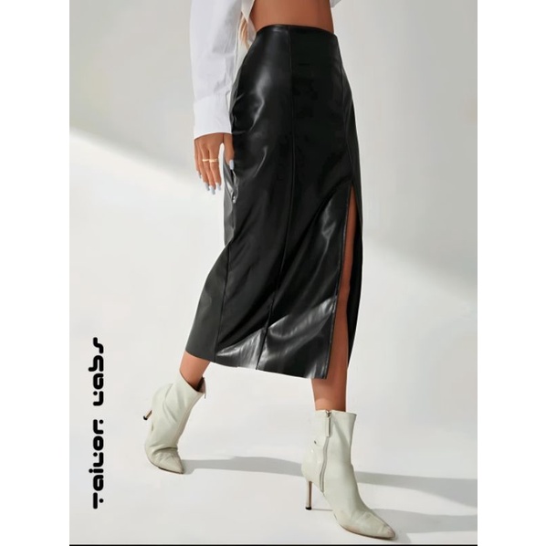 Skirt Leather Split Thigh PU Leather High Waist By Tailor Labs
