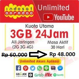Unlimited YOUTUBE 3gb Indosat