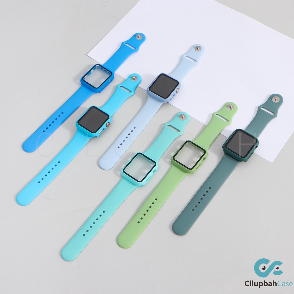 FULLSET Strap for Apple Watch Sport Band &amp; Tempered Glass Case 2 in 1  iwatch For 38mm 40mm 42mm 44mm