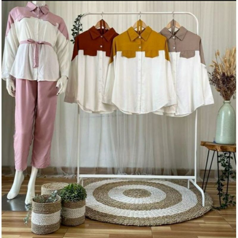 SISY ONE SET || SETELAN TUNIK WANITA || ONE SET DAILY SET BAJU WANITA ATASAN WANITA CELANA WANITA-Merah