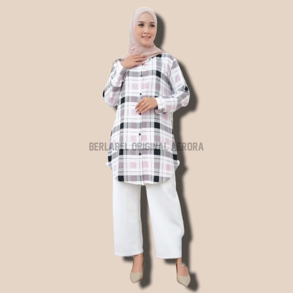 Baju Atasan Tunik Jumbo Wanita Terbaru 2022 Busui Motif Kotak-Kotak Shakila Premium Kekinian Ld 110 P 90 Allsize