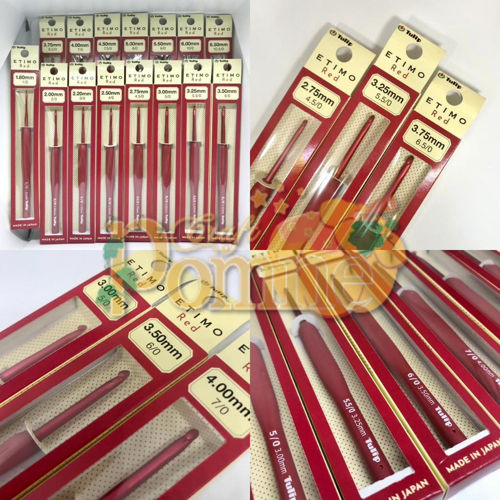 TULIP ETIMO RED (satuan) PREMIUM CROCHET HOOK MADE IN JAPAN Jarum Rajut Hakpen Crochet Hook with Cushion Grip