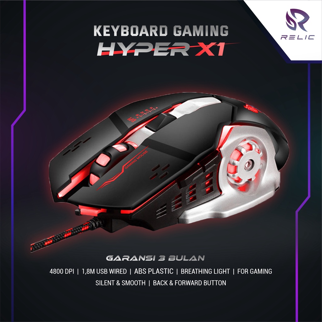 Mouse Gaming X1 Hybrid RGB Light High Precision Relic Import Aksesoris Komputer Laptop Berkualitas Termurah