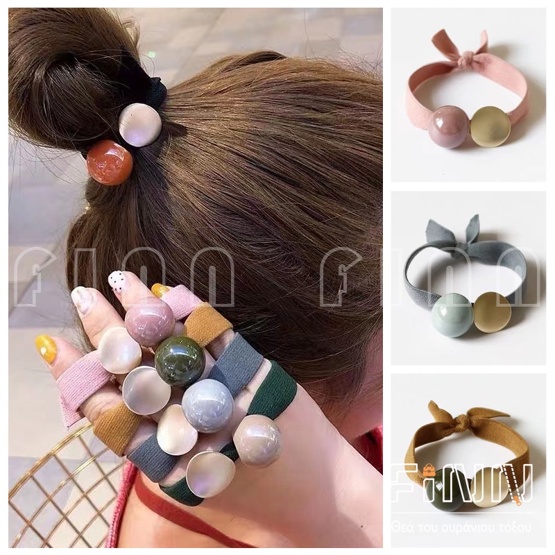 Ikat Rambut Korea Wanita Circle And Ball HairBand - Scrunchie Karet Elastis Aksesoris Fashion