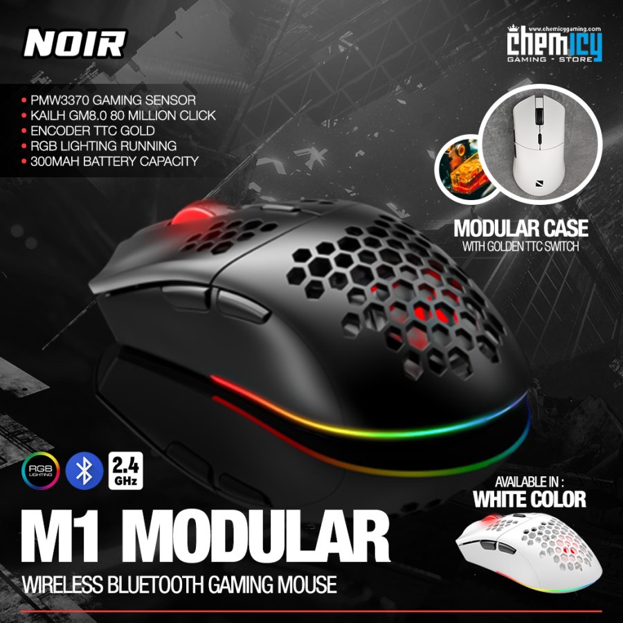 Noir M1 Modular RGB Wireless Bluetooth Ultra-Lightweight Gaming Mouse