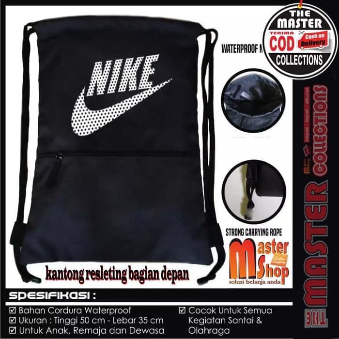 Tas Serut Drawstring Resleting Gymsack NK / Olahraga / Futsal / Stringbag Kampus Sekolah