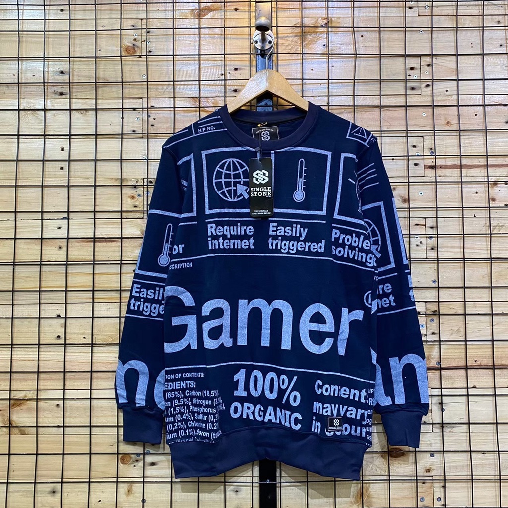 [COD] Sweater Pria Wanita Crewneck Distro Bandung-Gamer navy