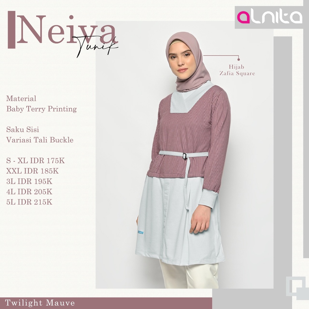 Alnita Tunik Neiva Bahan Baby Terry printing atasan muslimah masa kini